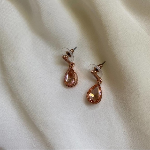 VTG Rose Gold Peach Teardrop CZ Dangle Earrings - Picture 7 of 7